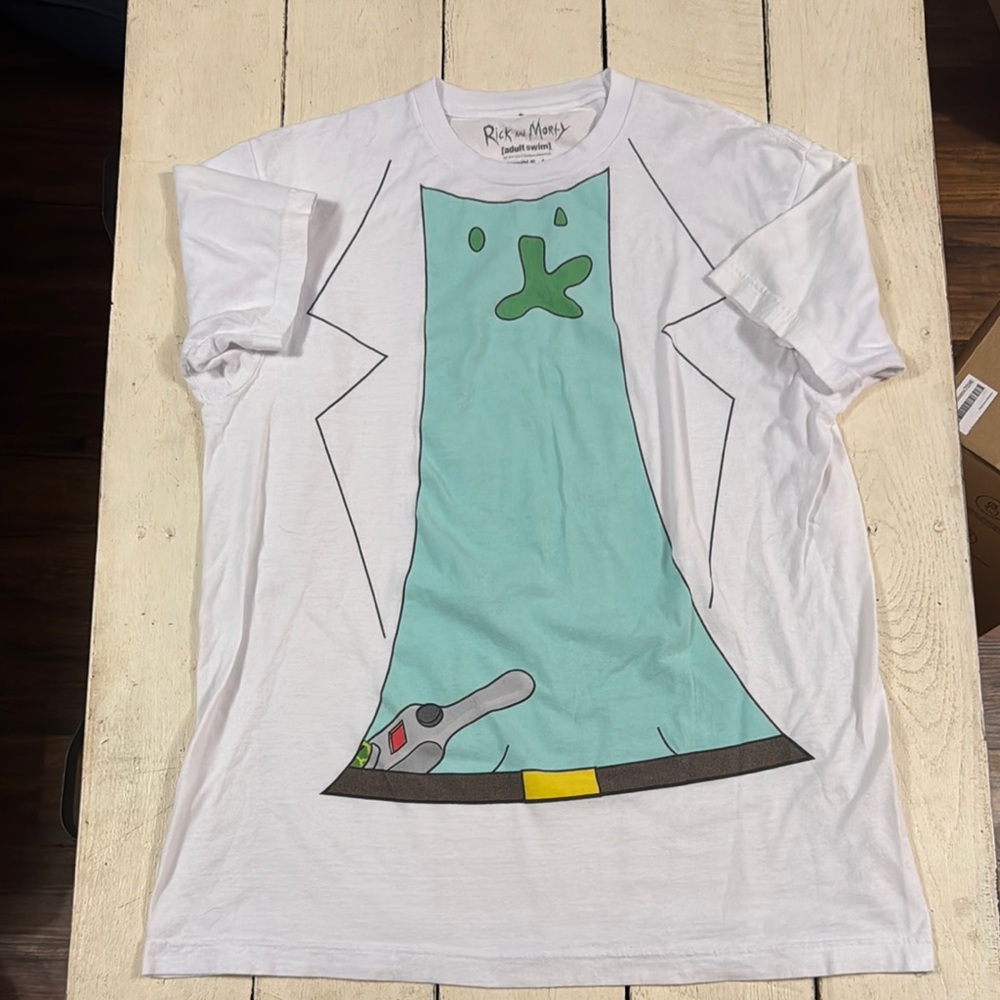 Ripple Junction Rick and Morty/adult Swim White and Teal Graphic Tee